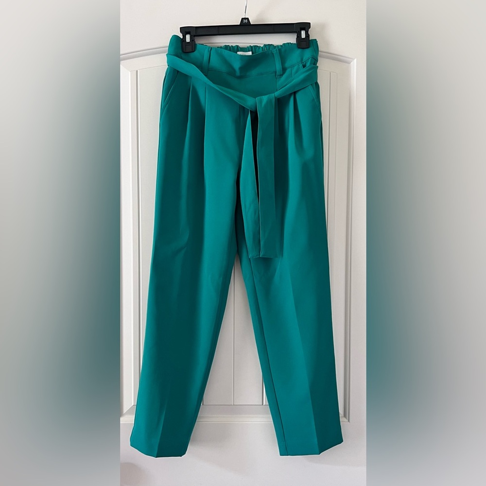 LOFT Ann‎ Taylor Pants Size XS Pleats Tapered Leg Paperbag Waist Tie Green